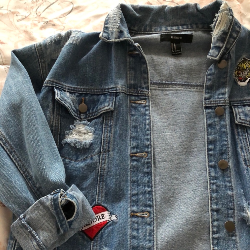 Oversized Distressed Patchwork Jean Jacket - image 6